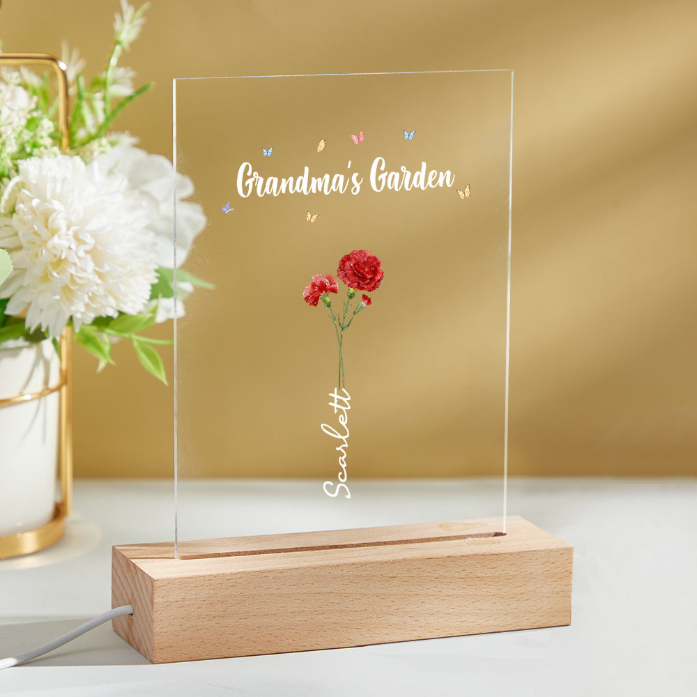 Personalized Night Light Grandma's Garden Birth Month Flower Gift