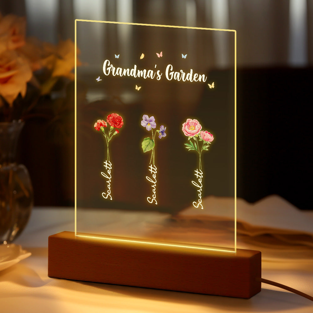 Personalized Night Light Grandma's Garden Birth Month Flower Gift