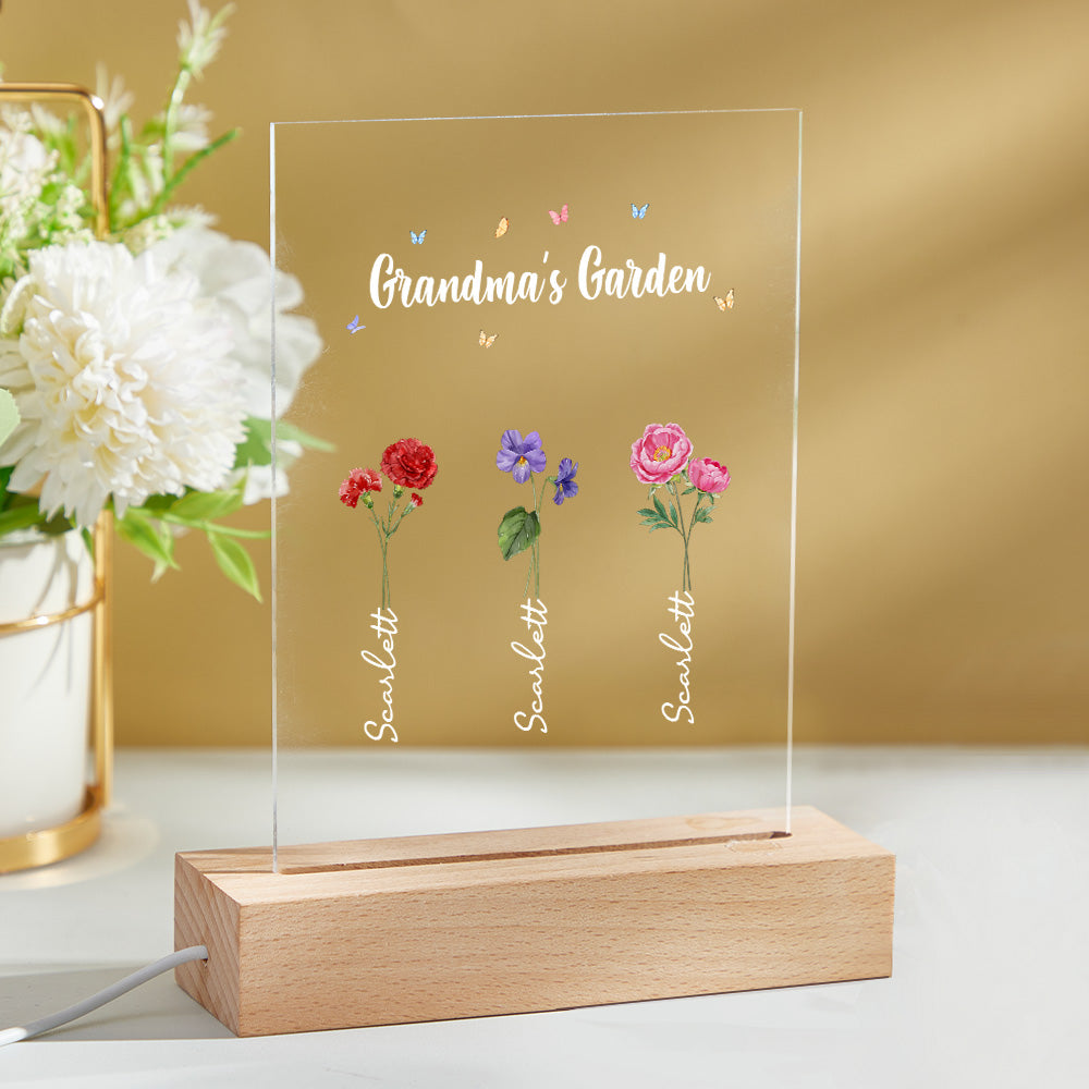 Personalized Night Light Grandma's Garden Birth Month Flower Gift