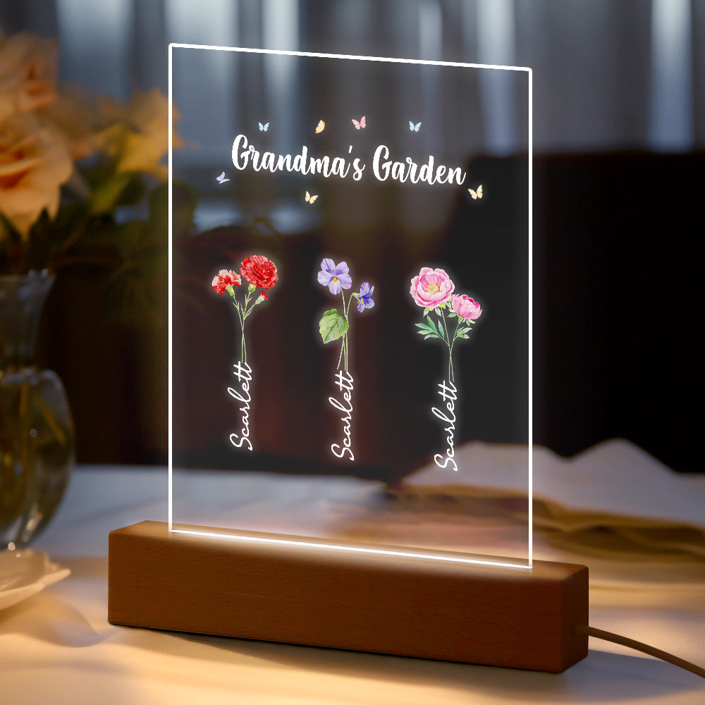 Personalized Night Light Grandma's Garden Birth Month Flower Gift