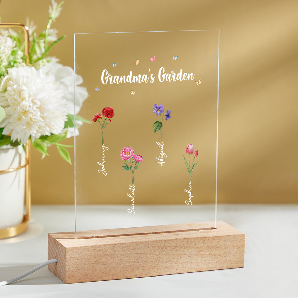 Personalized Night Light Grandma's Garden Birth Month Flower Gift