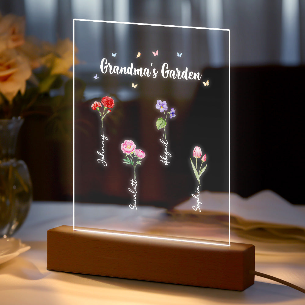 Personalized Night Light Grandma's Garden Birth Month Flower Gift