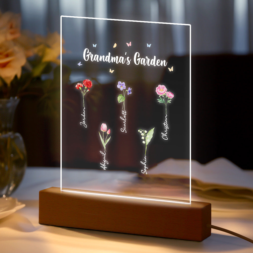 Personalized Night Light Grandma's Garden Birth Month Flower Gift