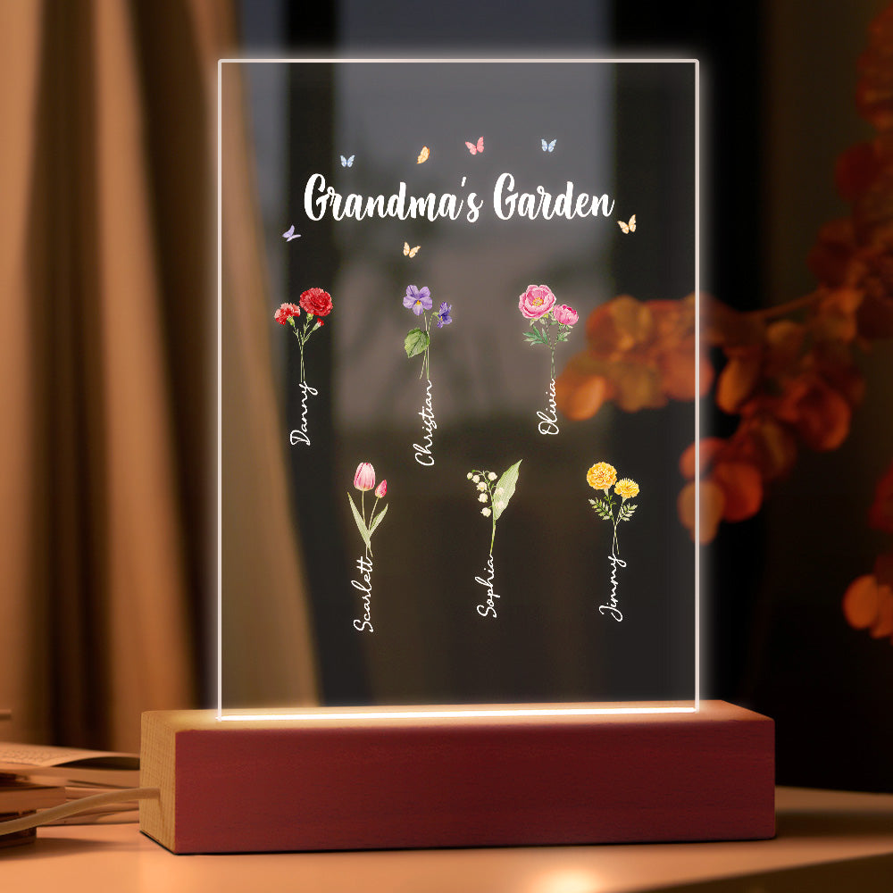 Personalized Night Light Grandma's Garden Birth Month Flower Gift