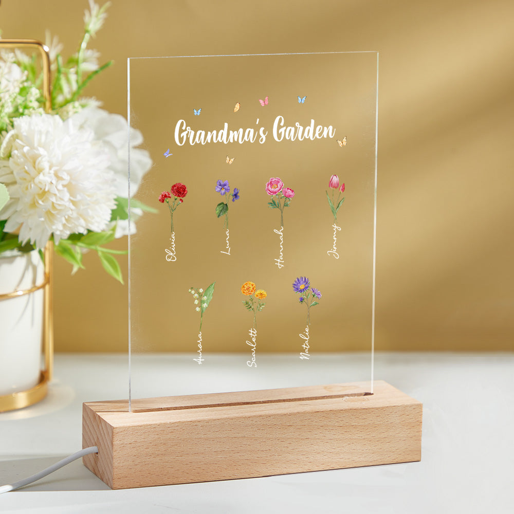 Personalized Night Light Grandma's Garden Birth Month Flower Gift