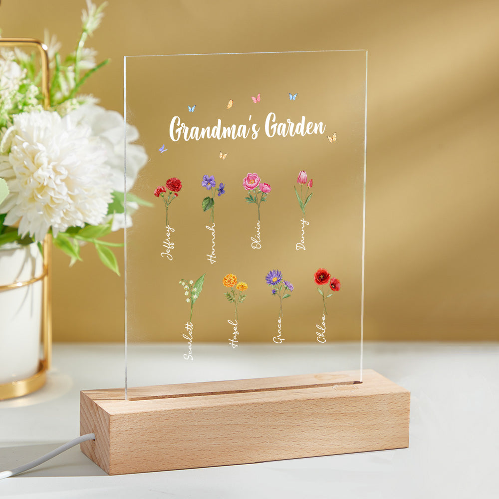 Personalized Night Light Grandma's Garden Birth Month Flower Gift