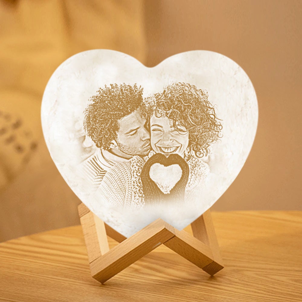 Gifts for Couple Custom Photo Heart Lamp Personalized Anniversary Gift Night Light 3D Printed for Wife