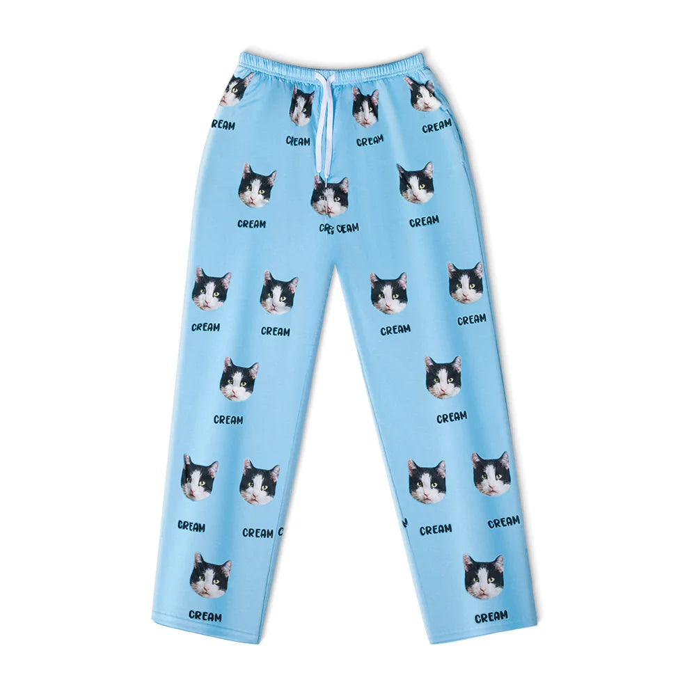 Personalized Dog Cat Face Photo Multicolor Plaid Name Pajama Pants Birthday Christmas Gift for Women Men Pet Lovers