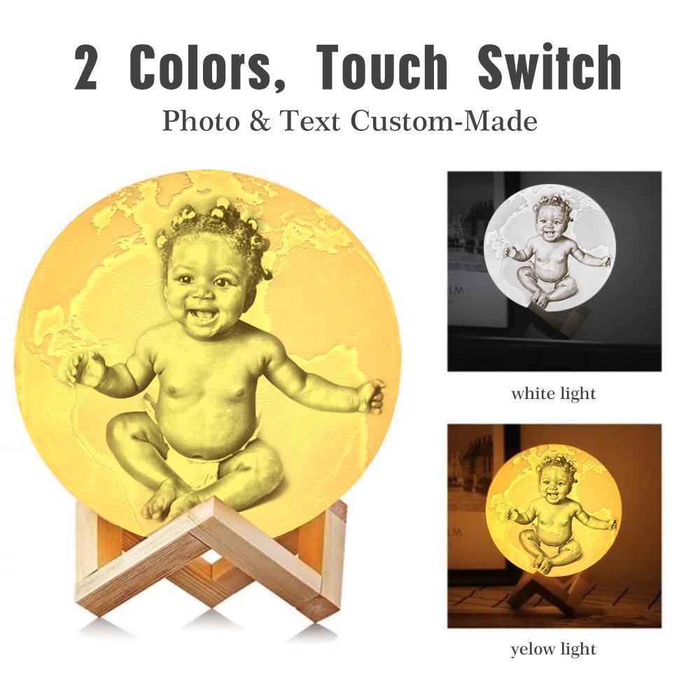 Custom 3D Printing Photo Earth Lamp With Your Text - For Baby - Touch Two Colors(10cm-15cm)