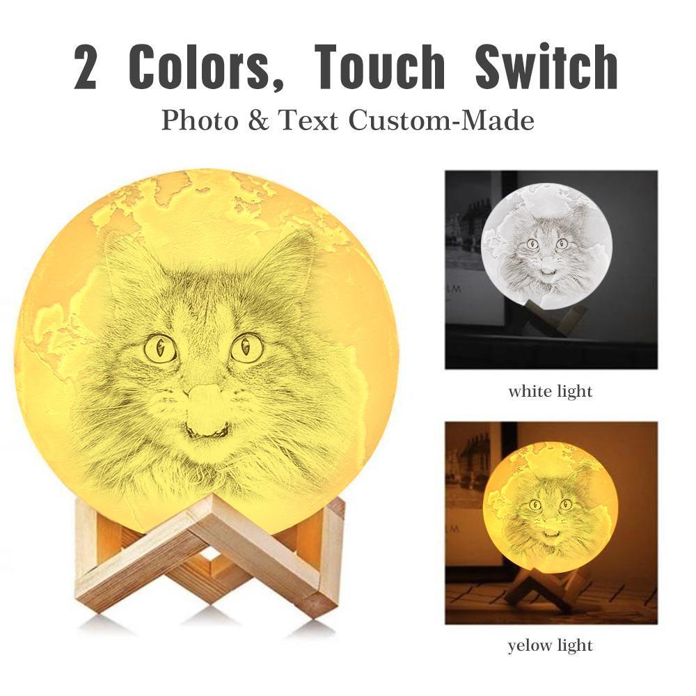 Custom 3D Printing Photo Earth Lamp With Your Text - For Pet Lover - Touch Two Colors(10cm-15cm)