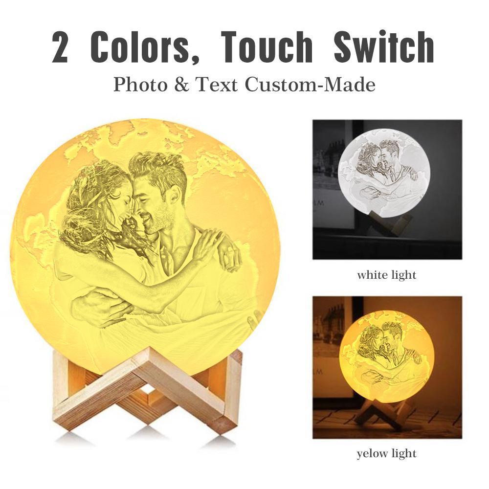 Custom 3D Printing Photo Earth Lamp With Your Text - For Valentine - Touch Two Colors(10cm-15cm)