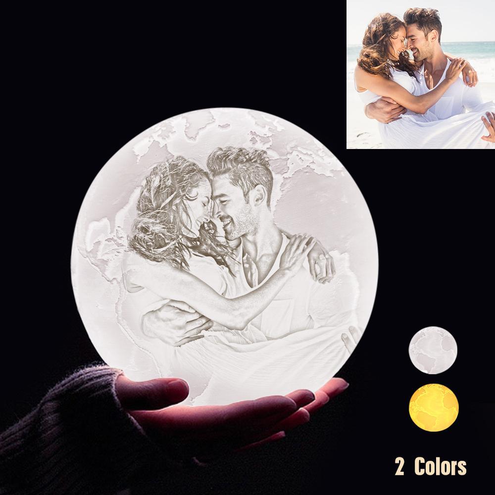 Custom 3D Printing Photo Earth Lamp With Your Text - For Valentine - Touch Two Colors(10cm-15cm)