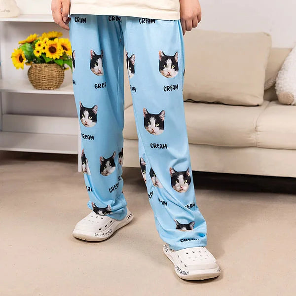 Personalized Dog Cat Face Photo Multicolor Plaid Name Pajama Pants Birthday Christmas Gift for Women Men Pet Lovers