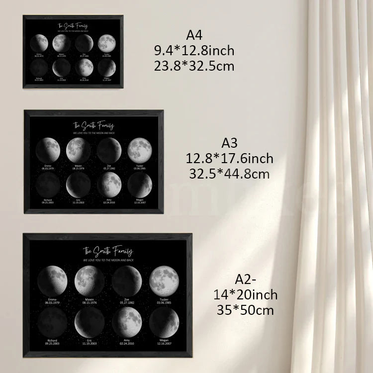 Personalized Family Moon Phase Wood Frame Family Unique Gifts