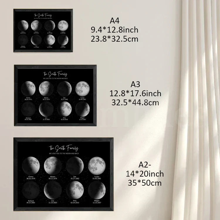 Birthday Gifts Personalized Family Moon Phase Wood Frame