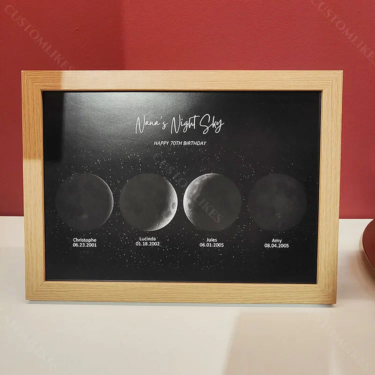 Personalized Family Moon Phase Wood Frame Family Unique Gifts