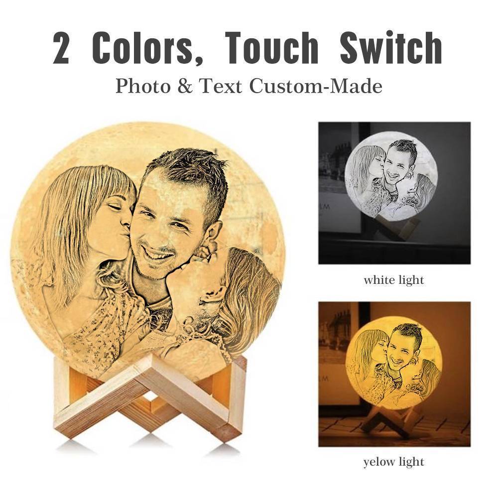 Custom 3D Printing Photo Moon Light With Your Text-For Family-Touch Two Colors(10-15cm)