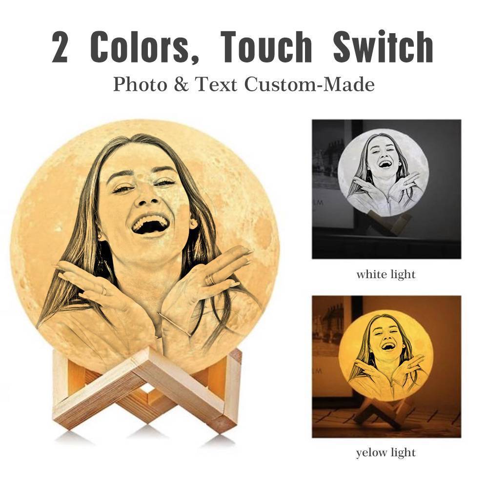 Custom 3D Printing Photo Moon Light With Your Text-For Lover-Touch Two Colors(10-15cm)