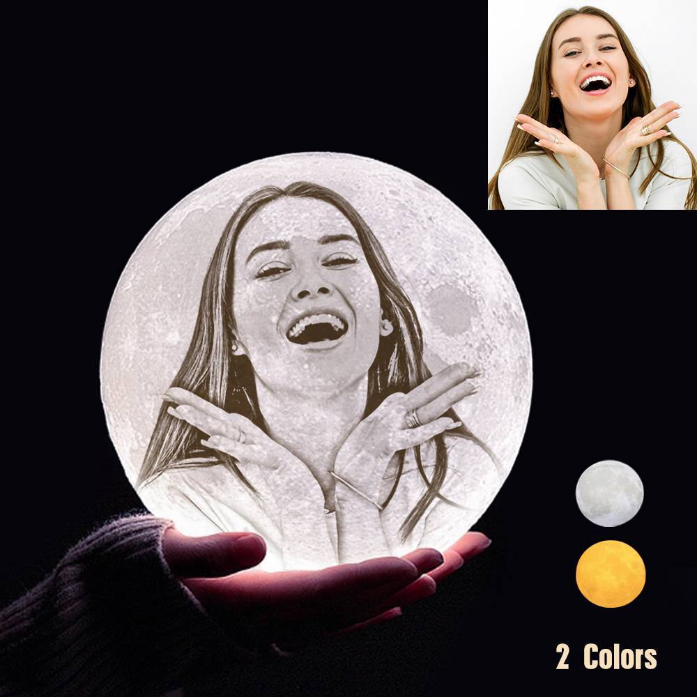 Custom 3D Printing Photo Moon Light With Your Text-For Lover-Touch Two Colors(10-15cm)