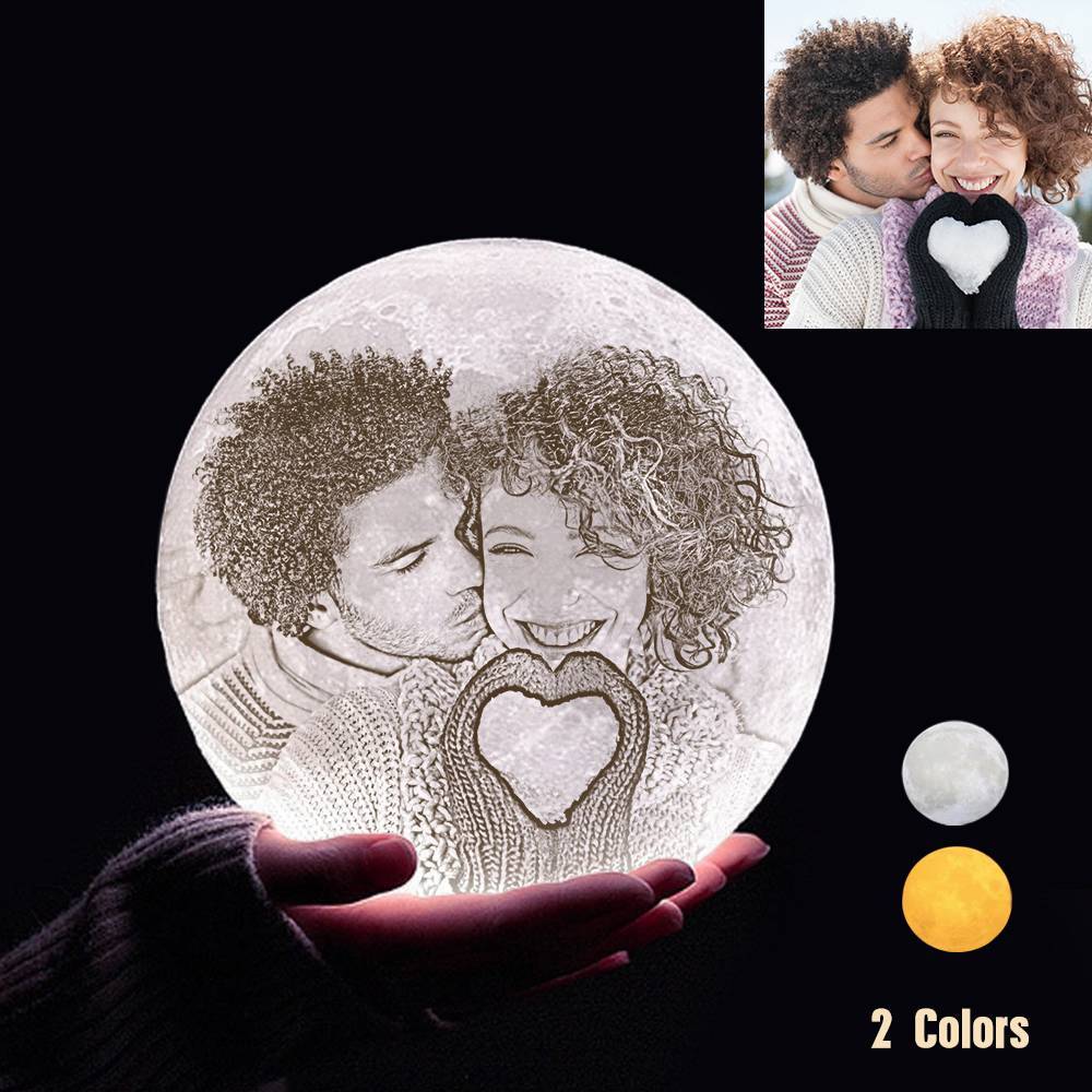 Photo Moon Lamp Custom 3D Printing Photo Moon Light With Your Text-Touch Two Colors(10-15cm)