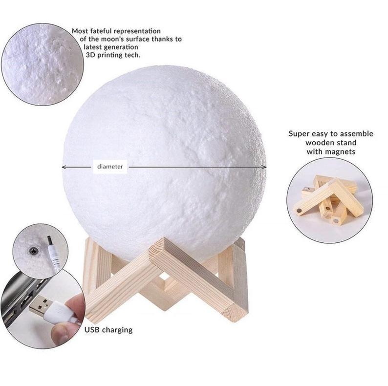 Mother's Day Gifts Custom 3D Printing Photo Moon Lamp Magic Lunar With Photo & Text - Touch Two/Three Colors(10cm-15cm)