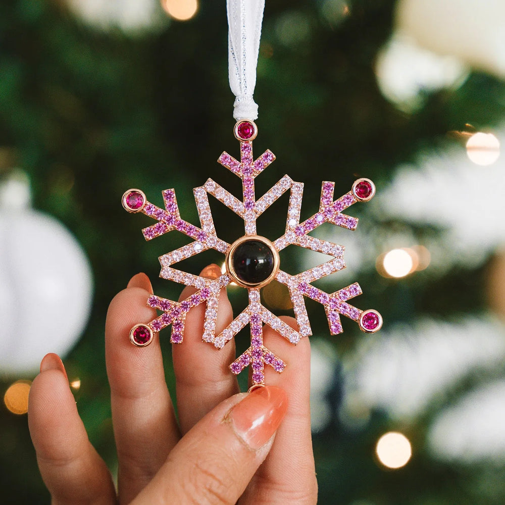 Custom Snowflake Christmas Ornament with Photo & Projection - Unique Personalized Gift