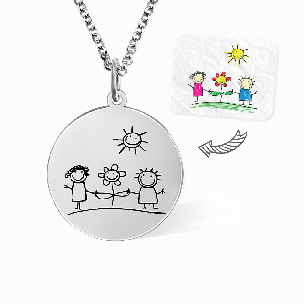 Turn Drawings into Disc Necklace Engraved Child's Drawing Necklace