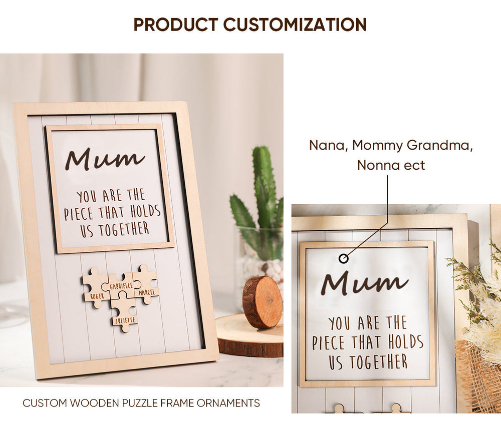 Personalized Wooden Puzzle Frame Gift for Mom Custom Engraved Name Decor Mother's Day Gift