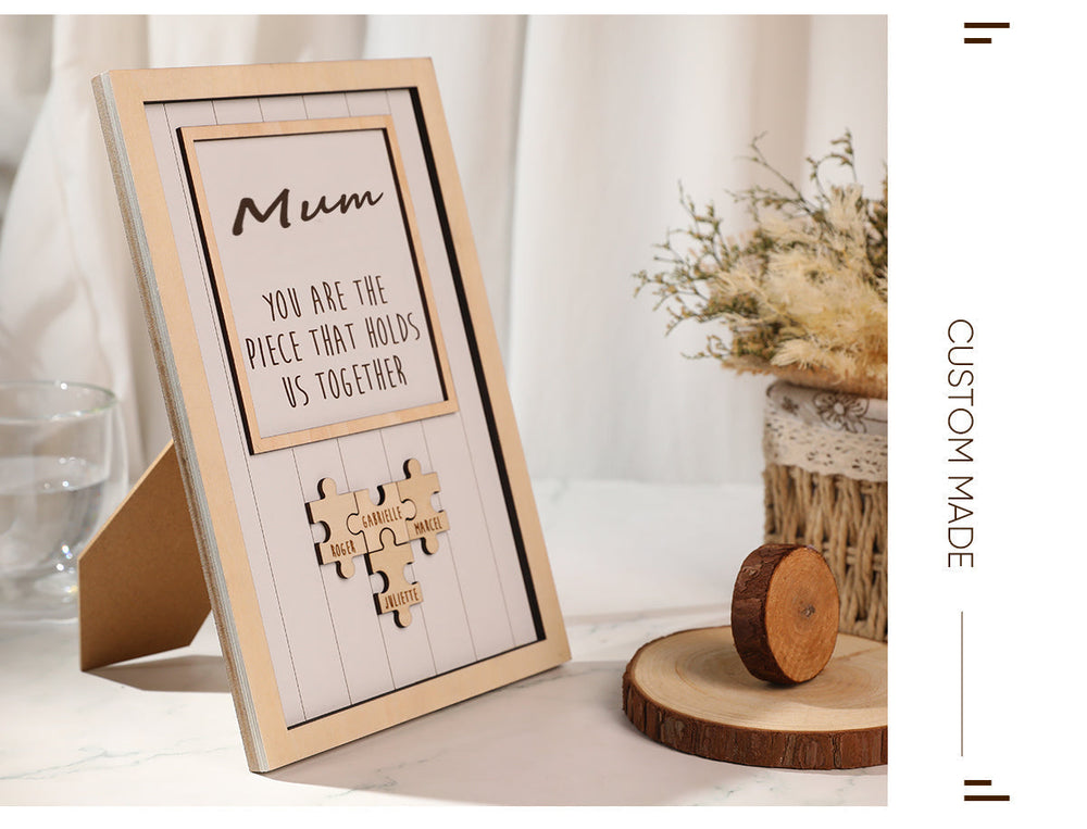 Personalized Wooden Puzzle Frame Gift for Mom Custom Engraved Name Decor Mother's Day Gift