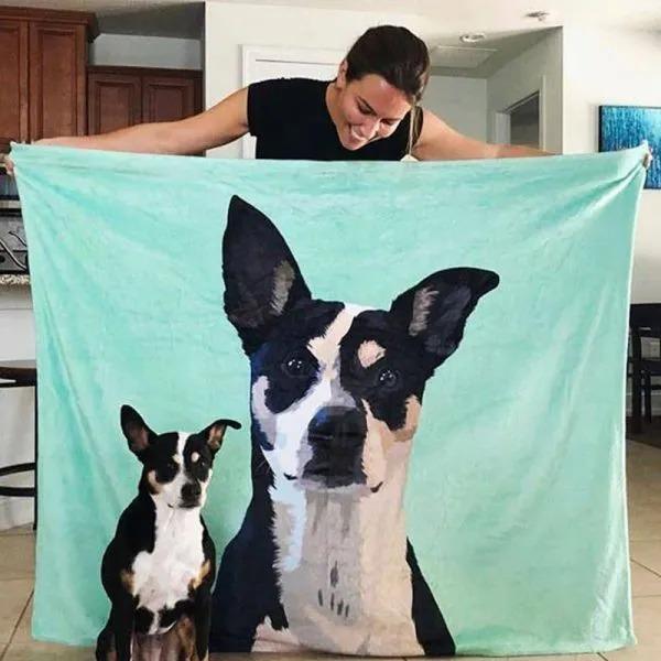 Custom Dog Blankets Personalized Pet Photo Blankets Painted Art Portrait Fleece Blanket Best Gift 2021 Twin Dogs