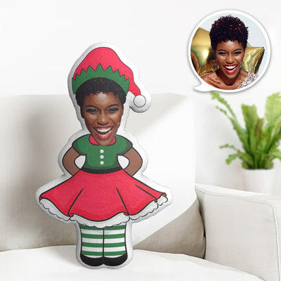 Custom Face Pillow Personalized Photo Pillow Red and Green Christmas Dress MiniMe Pillow Gifts for Christmas - auphotoblanket