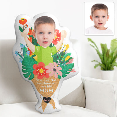 Custom Photo Face Pillow Mother's Day Flower Face Pillow Mum You Are the Sunshine in My life - mysiliconefoodbag