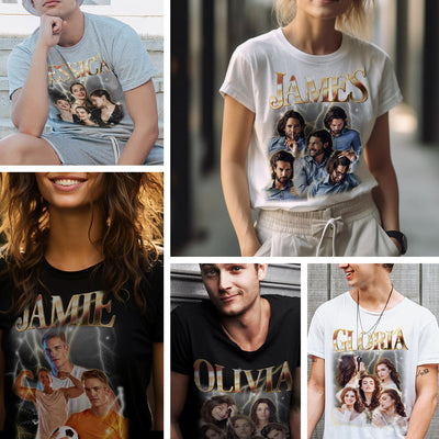 Custom Photo Vintage Tee Personalized Name T-shirt Gifts For Couple Valentine's Day Present - MyFaceSocks