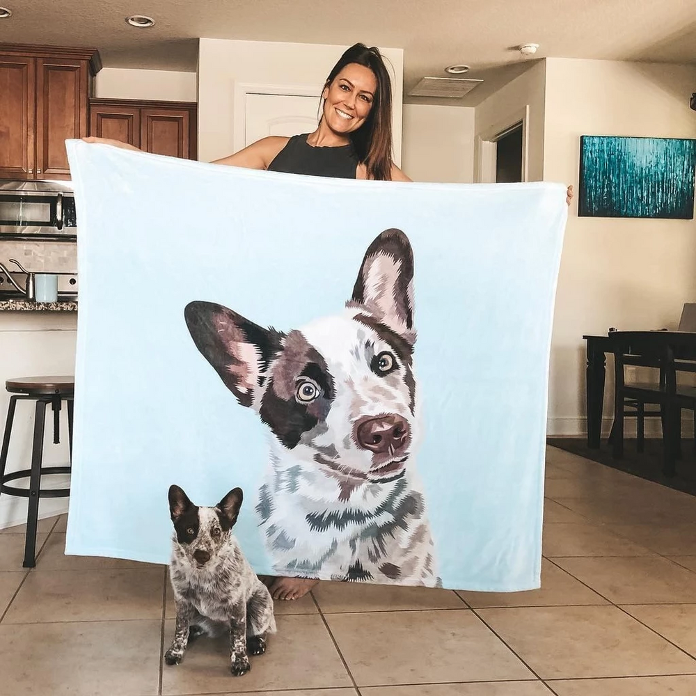 Custom Dog Blankets Personalized Pet Photo Blankets Painted Art Portrait Fleece Blanket Best Gift 2021 Twin Dogs