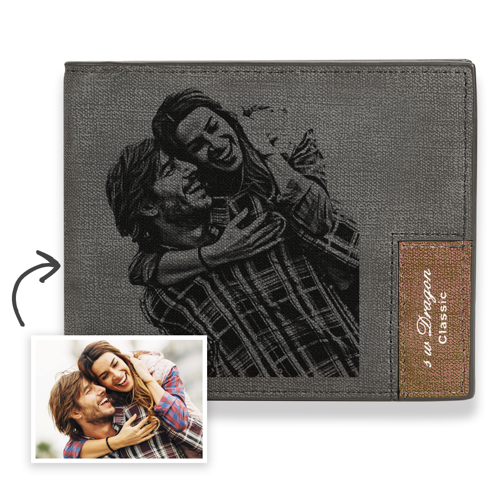 Men's Bifold Short Custom Photo Wallet Grey