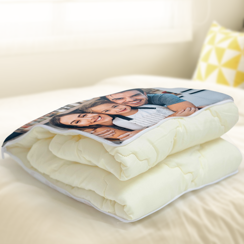 Custom Family Photo Quillow - Multifunctional Throw Pillow and Quilt 2 in 1 - 47.25