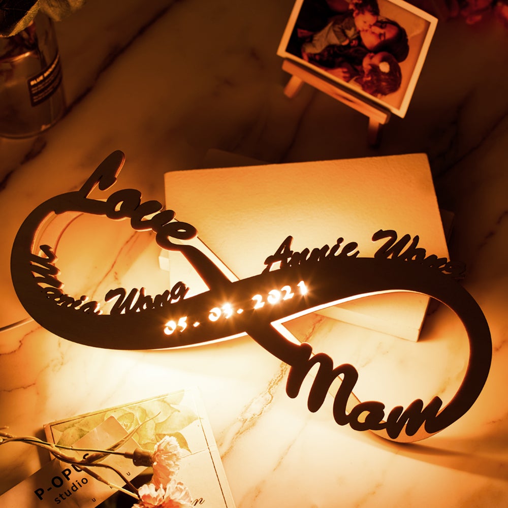 Personalized Name Wooden Night Lamp Custom Engraved Wood light Gift for Lover Mom