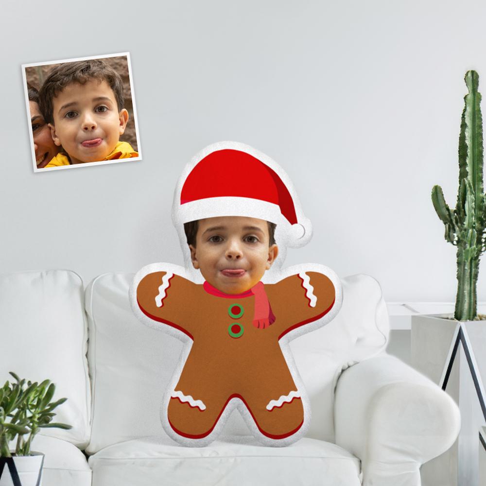 Face Dolls Personalized Photo My face on Pillows Custom Minime Toys Unique Personalized Gingerbread Man With Christmas Hat Throw Pillow