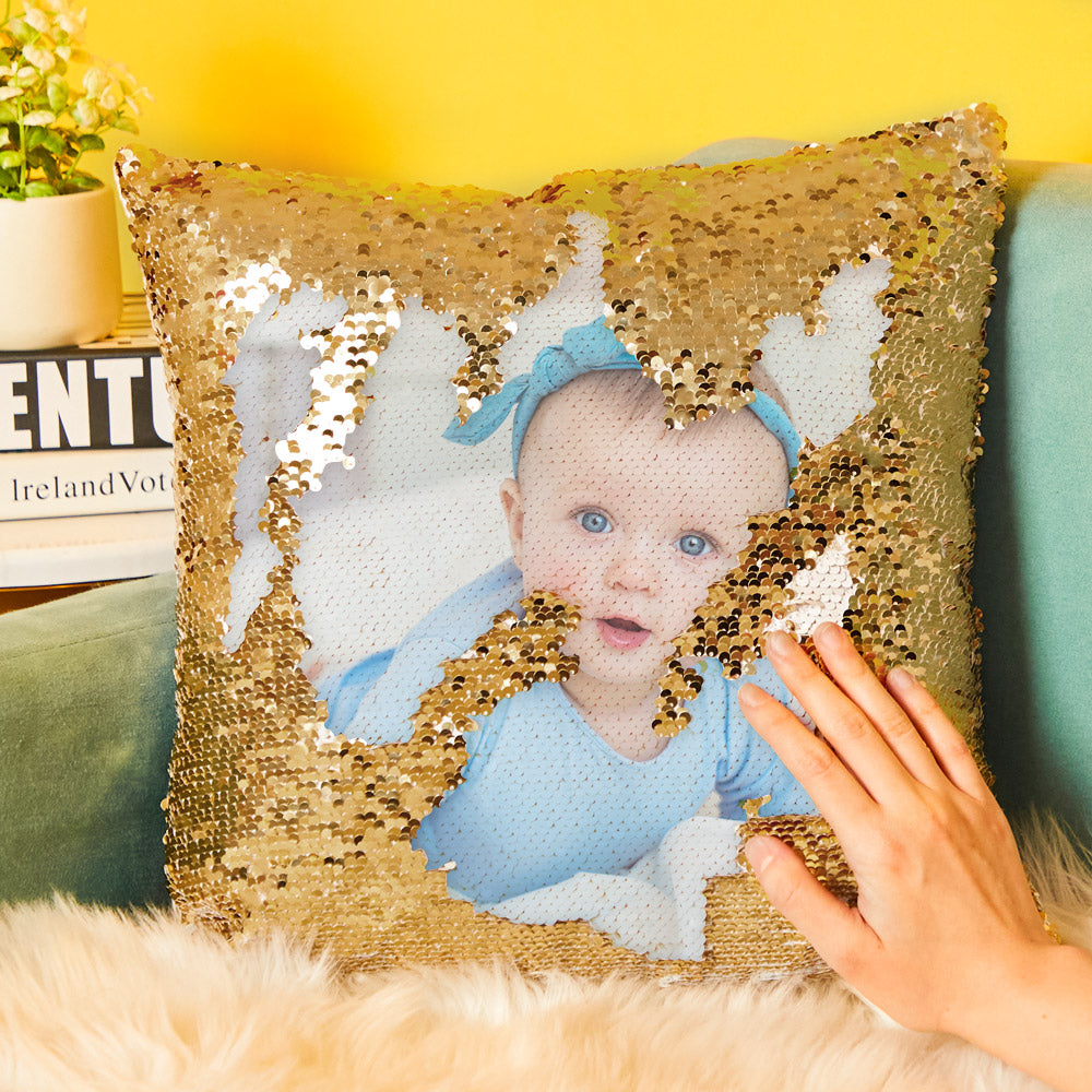 Custom Love Baby Photo Magic Sequins Pillow Multicolor Shiny 15.75''*15.75''