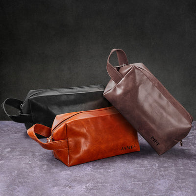 Custom Name Engraved Men's Toiletry Travel Storage Bag Leather Bag - mysiliconefoodbag