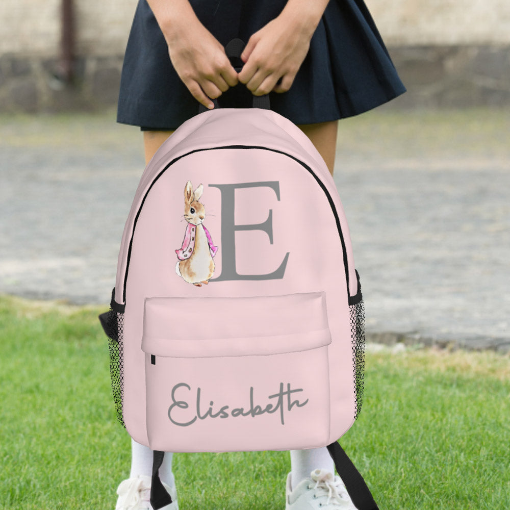 Custom Name Initial Backpack Personalised Rabbit Design School Bag for Kids