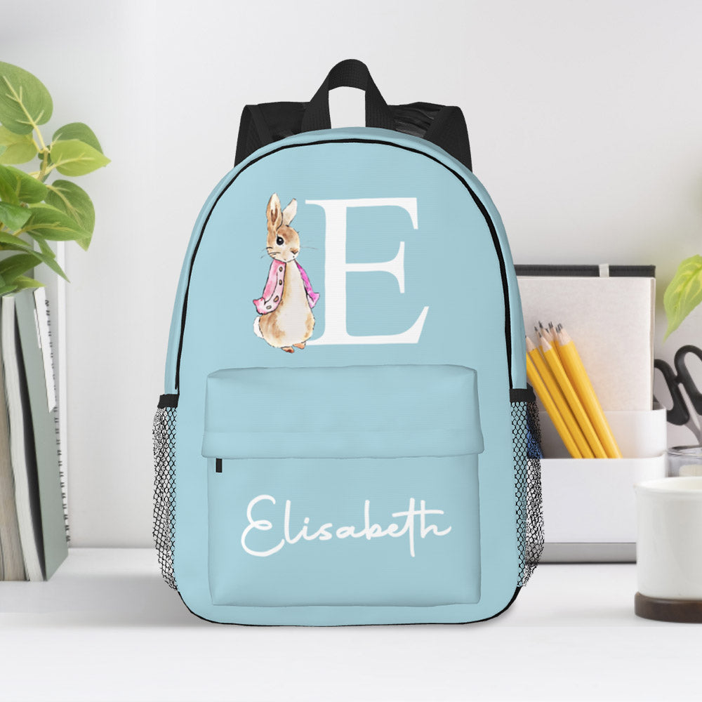 Custom Name Initial Backpack Personalised Rabbit Design School Bag for Kids