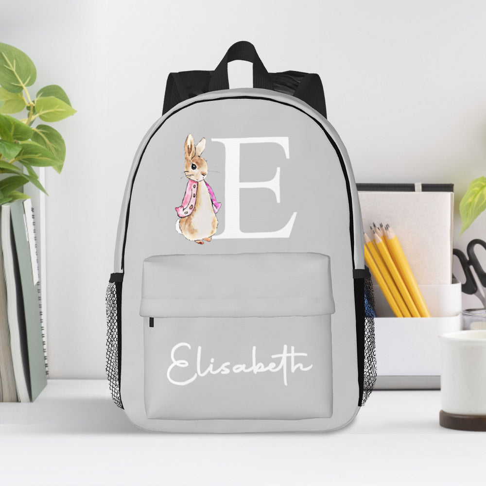 Custom Name Initial Backpack Personalised Rabbit Design School Bag for Kids