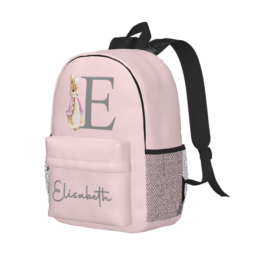 Custom Name Initial Backpack Personalised Rabbit Design School Bag for Kids