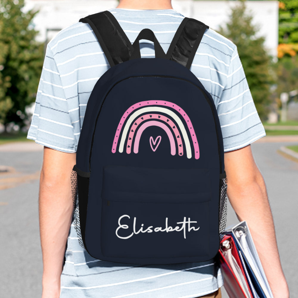 Custom Name Backpack Personalised Rainbow Design School Bag