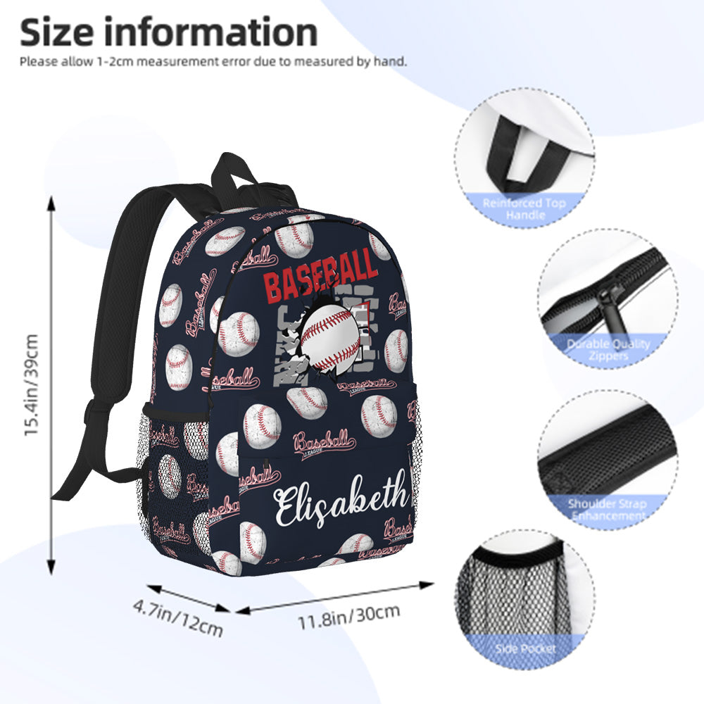 Custom Name Backpack Personalised Baseball School Bag for Kids