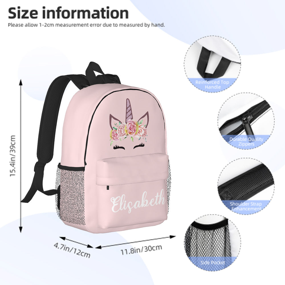 Custom Name Backpack Personalised Unicorn School Bag for Kids