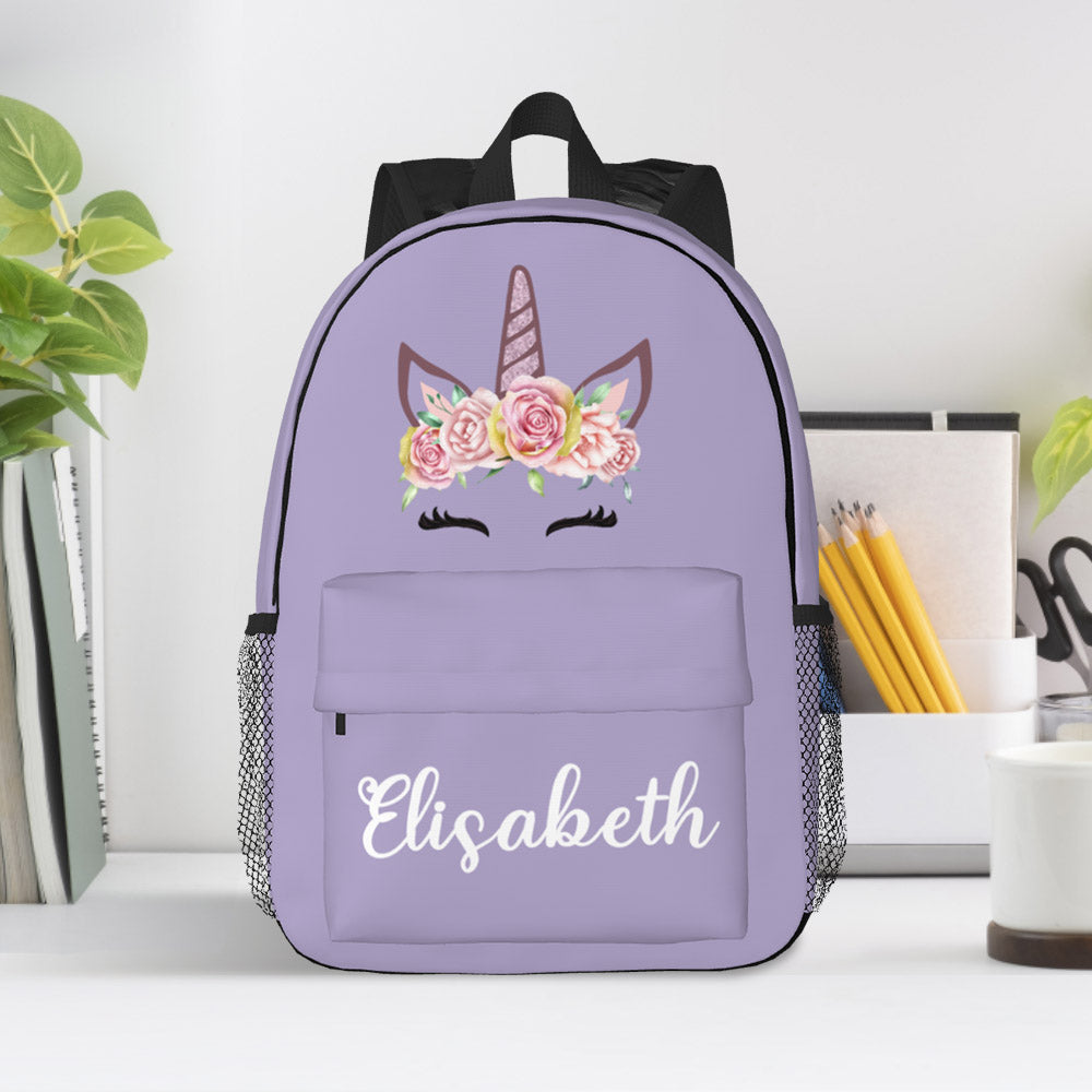 Custom Name Backpack Personalised Unicorn School Bag for Kids