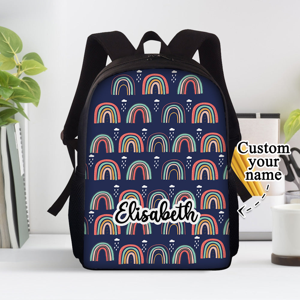 Custom Name Backpack Personalised Rainbow School Bag for Boys Girls