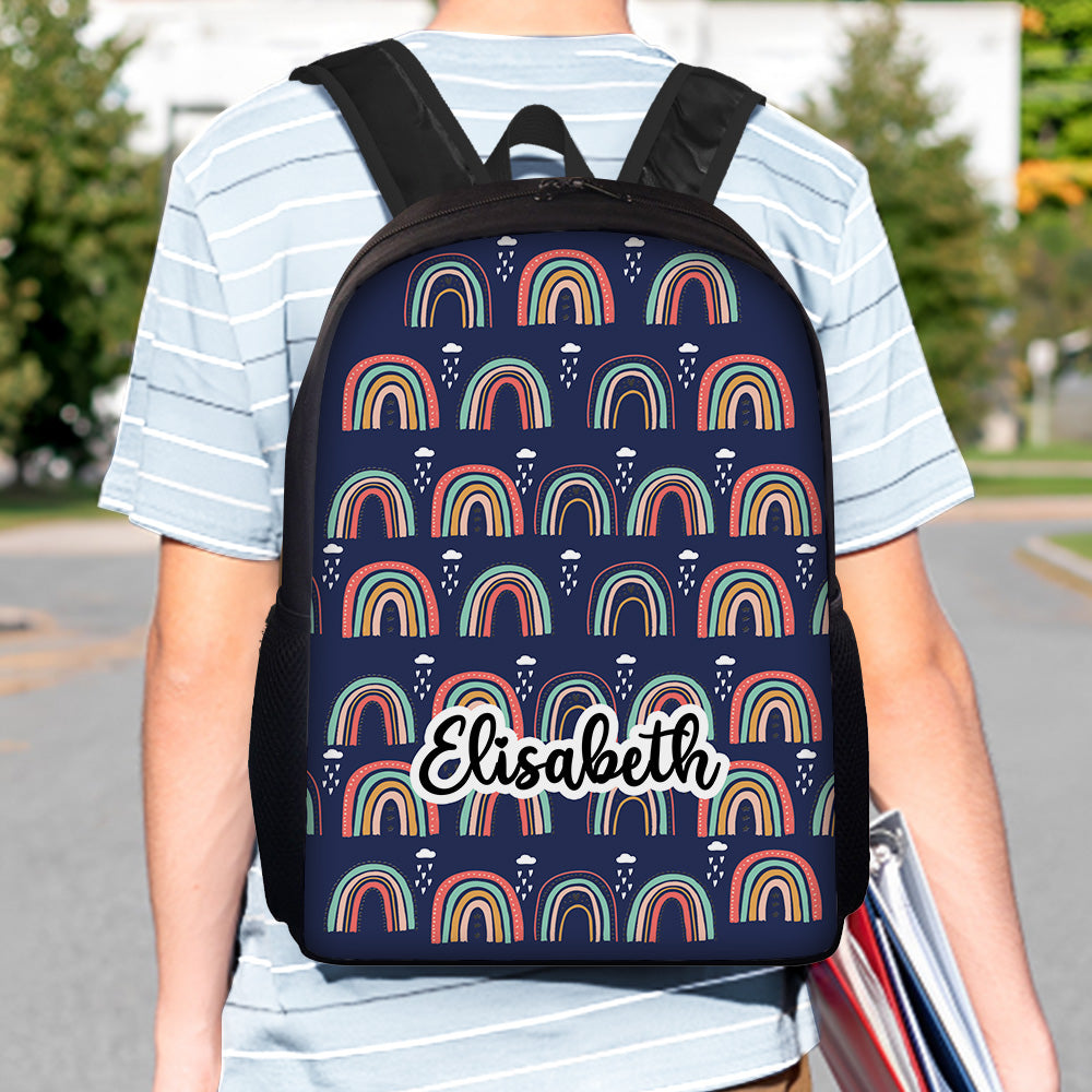 Custom Name Backpack Personalised Rainbow School Bag for Boys Girls